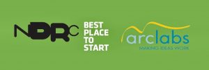 NDRC "Best place to start" and Arclabs "Making Ideas work" combined logo graphic in green