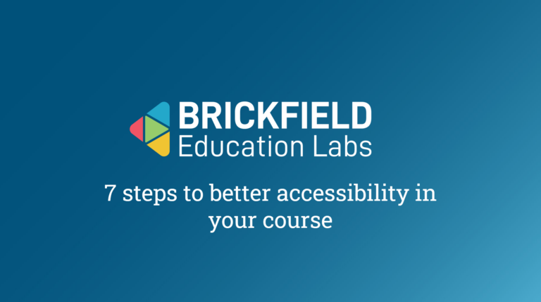 Gavin's opening slide: Brickfield logo, Title reading 7 Steps to better accessibility in your course