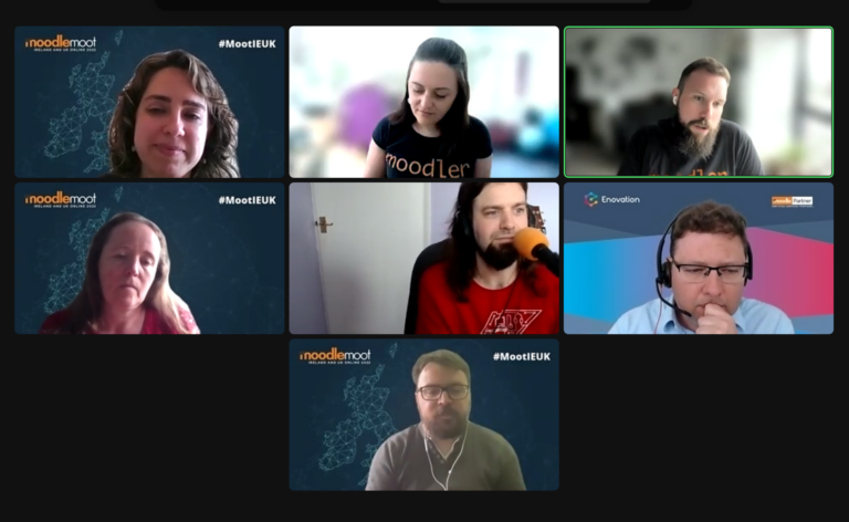 Laia is on zoom with Aurelie Soulier (University College London), Tomasz Muras (Enovation), Mark Johnson (Catalyst IT EU), Rob Lowney (Dublin City University) and Janice Love and Stephen Nulty from Maynooth University