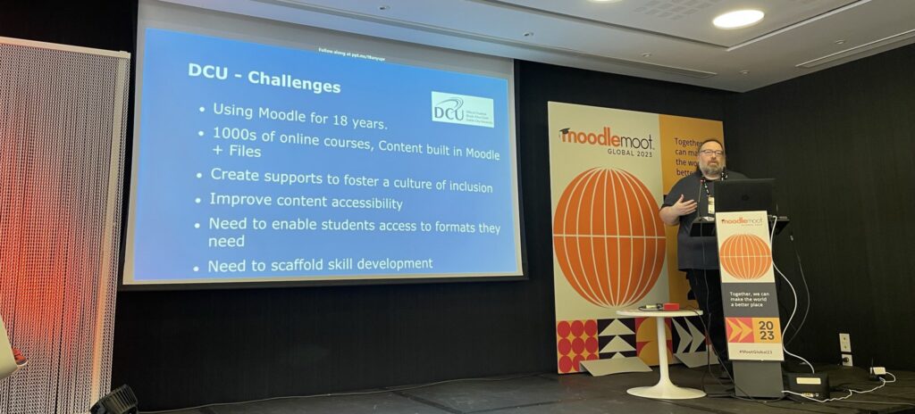 Slide of DCU challenges when using Moodle to needing toolkit. presented by Gavin